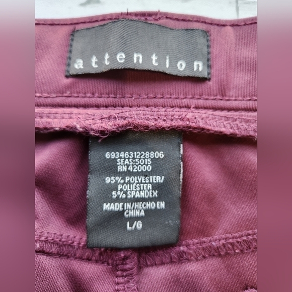 ATTENTION Pull On Elastic Waist Pants Size Large Medium Rise Burgundy / Merlot - Picture 7 of 7